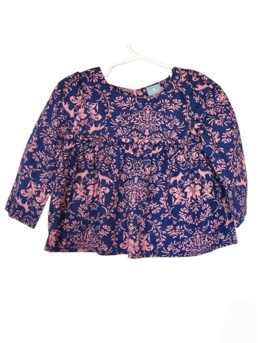 K1030 * Baby Gap Foxes & Lillies Empire Waist Blouse Blue Pink Size 18/24M